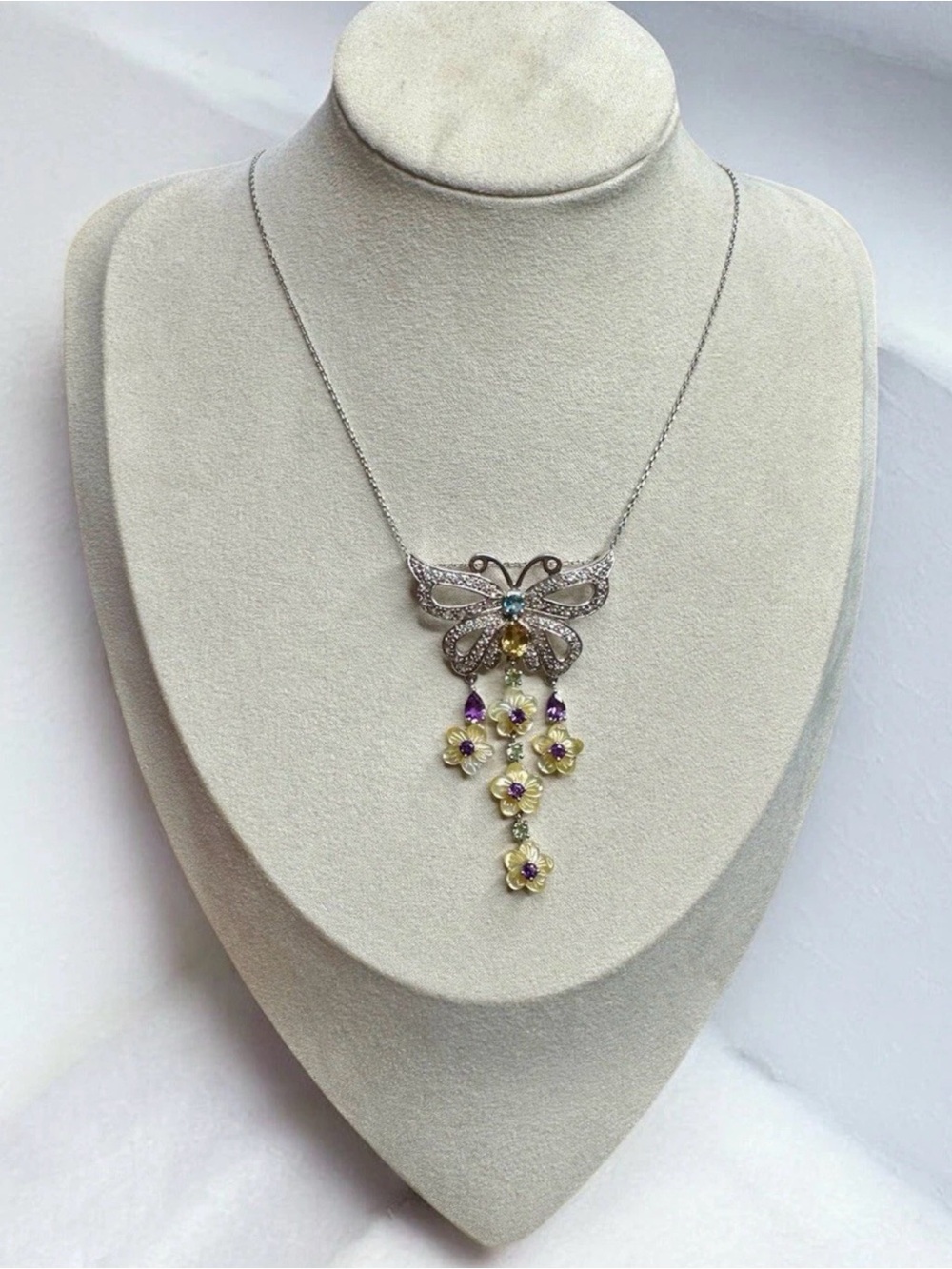 BUTTERFLY pendant W/ Colorful Gemstone Sterling Pendant Necklace